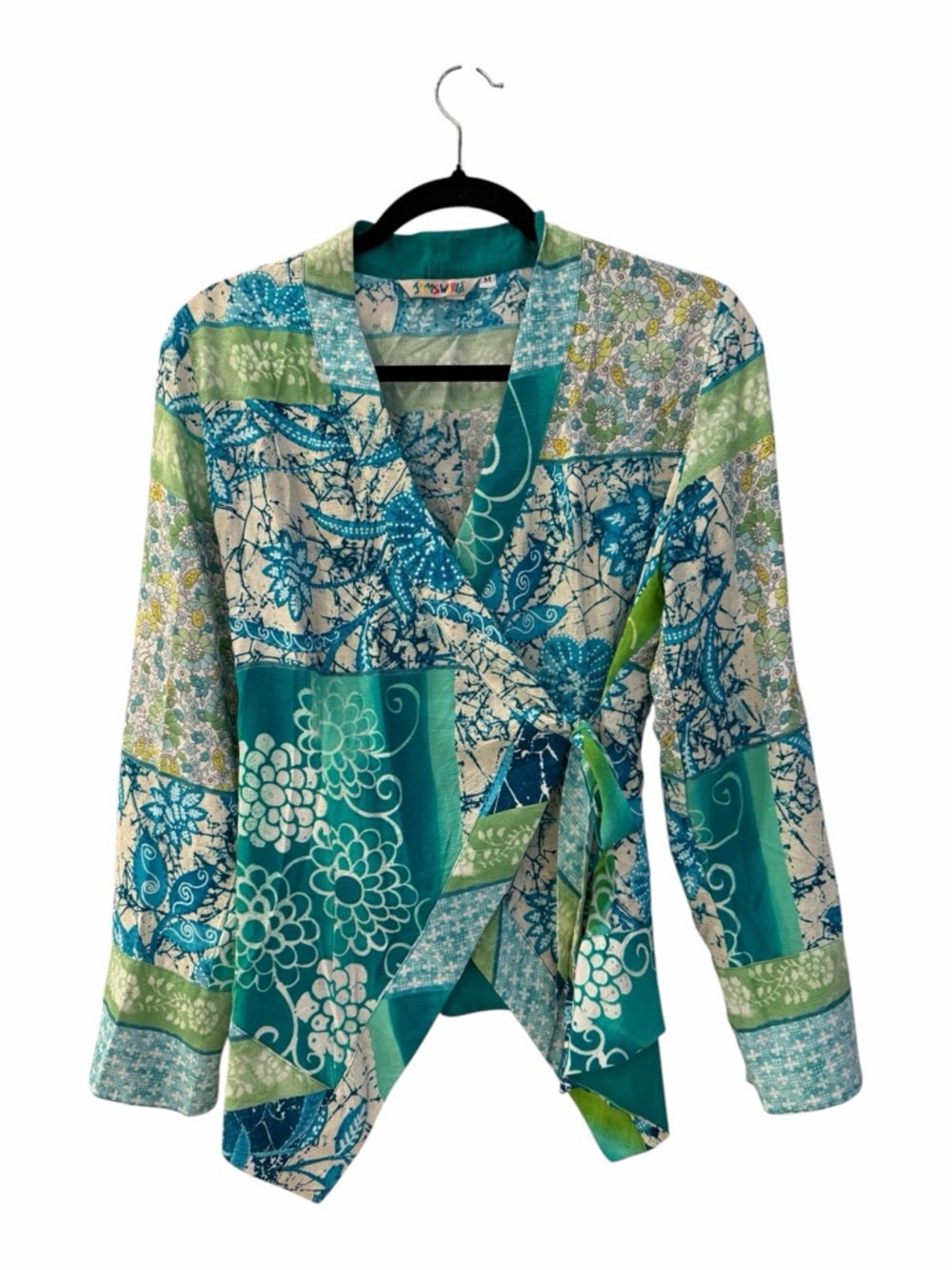 Jams World Patchwork Quilt Floral Print Long Sleeve Top Medium Jade Mist